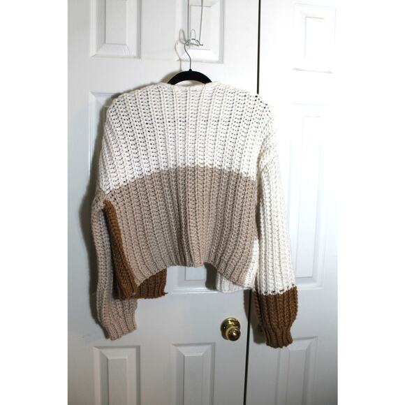 Wild Fable Brown Colorblock Chunky Knit Open Front Cardigan sz M NEW - Picture 3 of 4